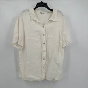 Russ Berens Women Top‎ XL Ivory Linen Button Front Minimalist Coastal